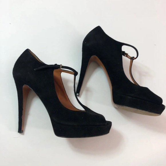 Gucci Black Suede Peep Toe Platforms Size 39 - Picture 2 of 9